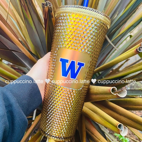 💜NEW💛Starbucks UW University of Washington 2022 Studded Bling Gold Cup - Picture 1 of 8